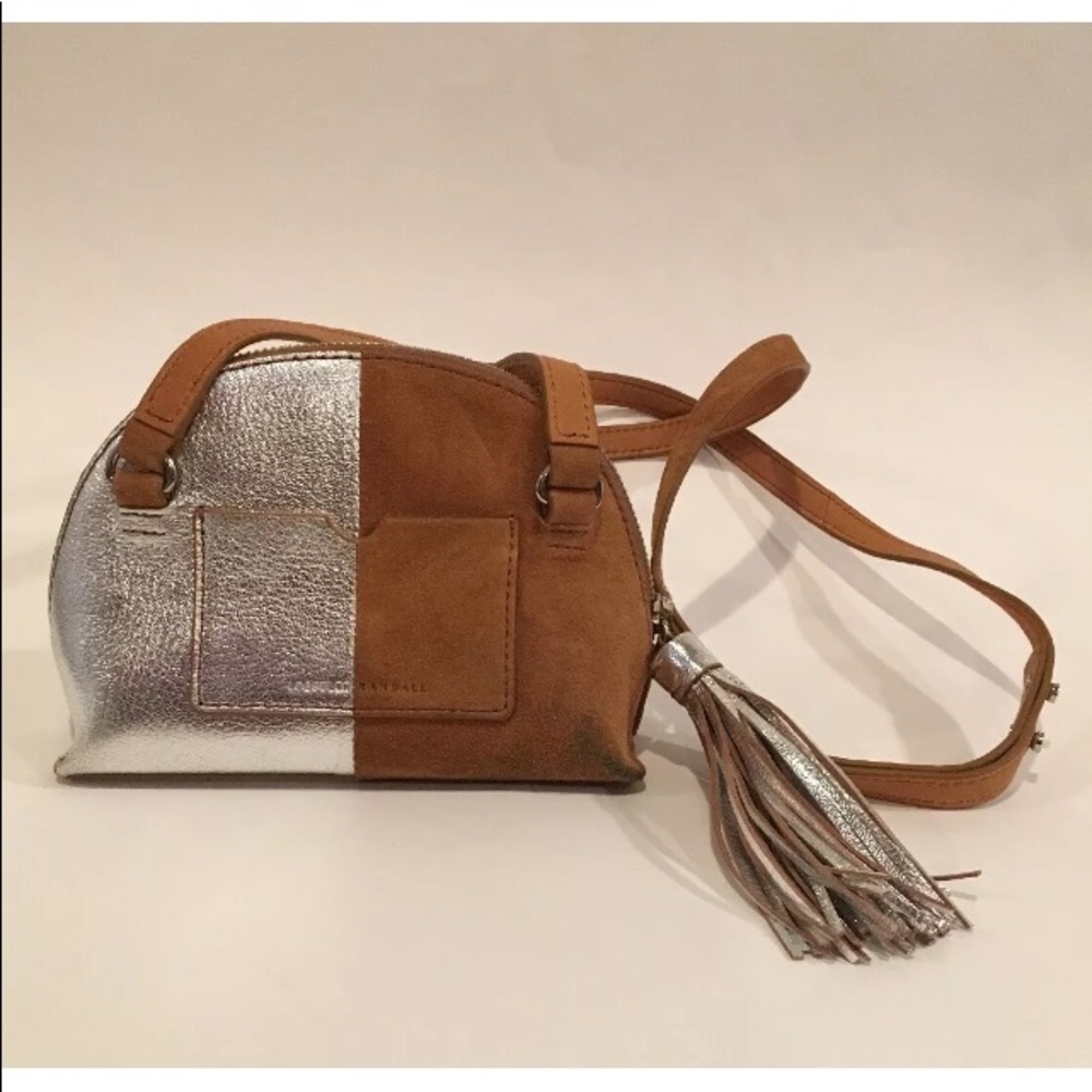 Loeffler Randal Suede Leather Metallic Tassel Boho Crossbody Bag Purse Festival
